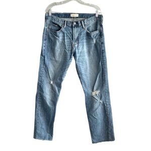 GAP 1969 Mens Slim Jeans Raw Hem Distressed Blue Denim Size 34/30